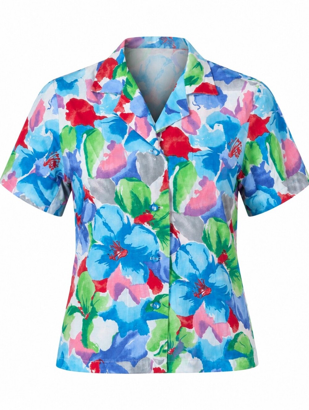 Vintage Floral Multicolor Hawaiian Short Sleeve Women's Button Down Shirt Size M